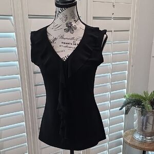 Chic Black Ruffle V-Neck Blouse